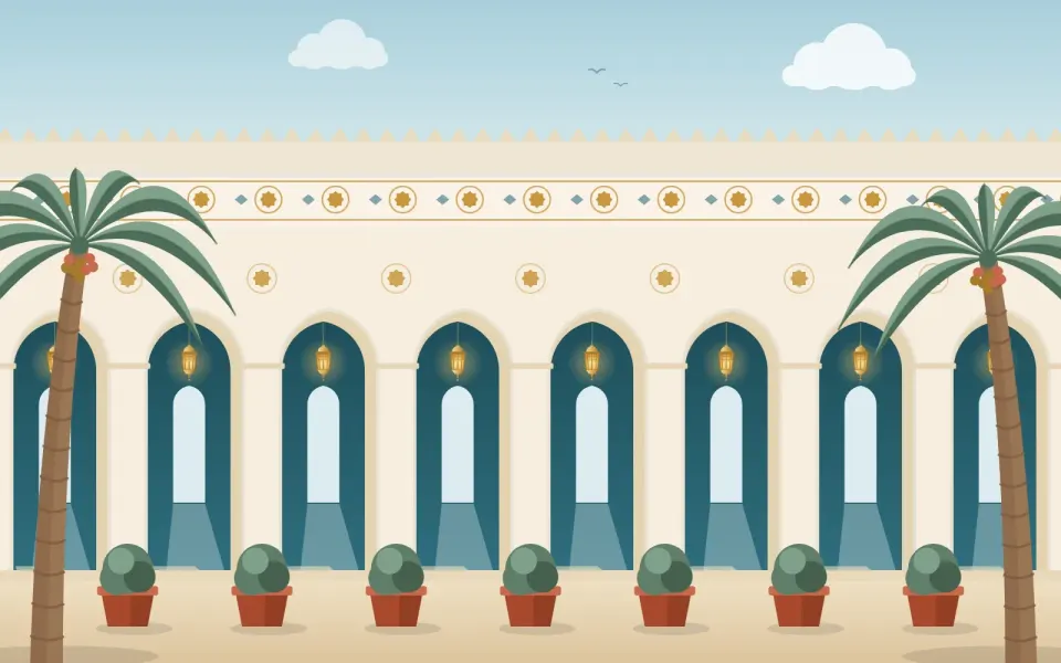 واجهة المدرسة برواق من الأقواس المتتالية