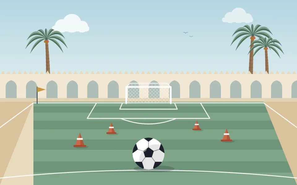 Football pitch with a goal and a ball